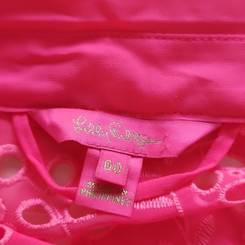 Lilly Pulitzer Amrita Maxi Shirt Dress Hot pink eyelet size 00 010634 - Picture 8 of 12